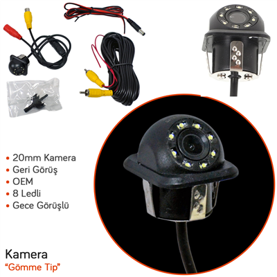 KGN Kamera Geri Görüş OEM Gömme Gece Görüşlü 8 Led 20mm 0203049