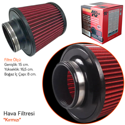 NYF K&N Hava Filtresi Kırmızı 16cmx15cm (Giriş: 76mm) 14084-2 AF04-RD