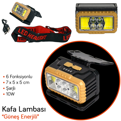 Lambada Kafa Lambası Güneş Enerjili Çakarlı Şarjlı 4 Led + 2 COB 10W BR4456035