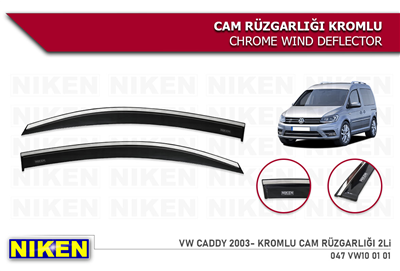 Niken 2 li Volkswagen Caddy 2003-2019 Kromlu Cam Rüzgarlığı 2 li