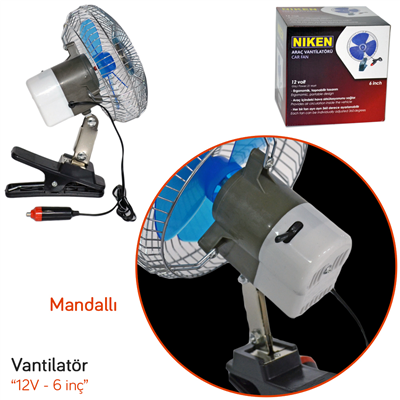 Niken Araç Vantilatörü 12V 6 inç Mandallı