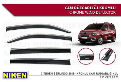 Niken Citroen Berlingo 2018+ /Rifter/Combo/Proace City/Doblo 3 Kromlu Cam Rüzgarlığı 4 lü