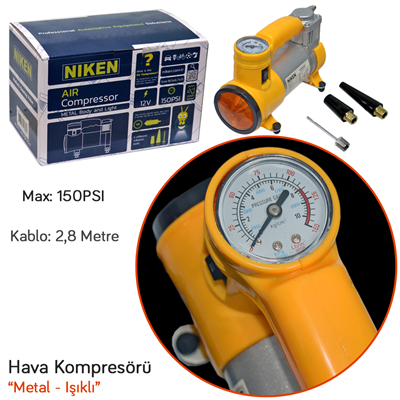 Niken Hava Kompresörü 150 Psi Metal Gövde ve Işıklı Sarı 025 001 02 01