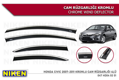 Niken Honda Civic 2007-2011 Kromlu Cam Rüzgarlığı 4 lü