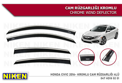 Niken Honda Civic 2016-2020 Kromlu Cam Rüzgarlığı 4 lü