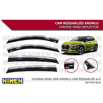 Niken Hyundai Kona 2018-2022 Kromlu Cam Rüzgarlığı 4 lü