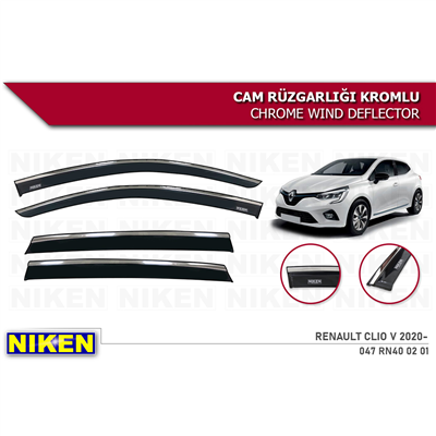 Niken Renault Clio 5 HB 2019+ Kromlu Cam Rüzgarlığı 4 lü