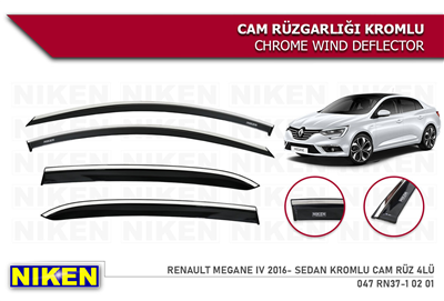 Niken Renault Megane 4 Sedan 2016+ Kromlu Cam Rüzgarlığı 4 lü