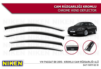 Niken Volkswagen Passat B8 2015+ Kromlu Cam Rüzgarlığı 4 lü
