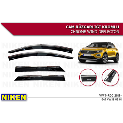 Niken Volkswagen T-Roc 2019+ Kromlu Cam Rüzgarlığı 4 lü