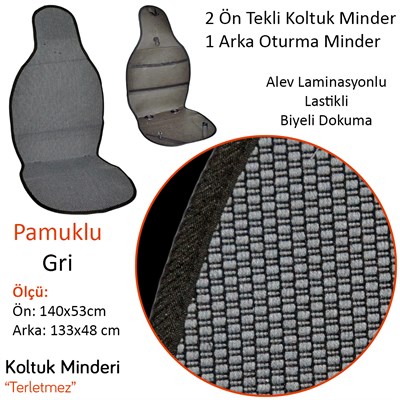 NYF 01 Terletmez Minder Pamuklu Gri 3 lü Set (2 Ön Pilot + 1 Arka Oturma)