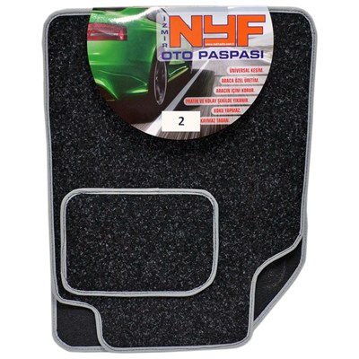 NYF 02 Velur Siyah Halı Paspas Kırçıllı (Biye Gri) 5 Parça