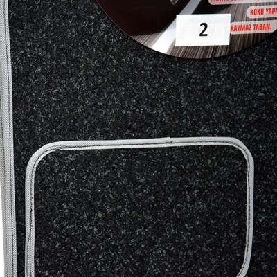 NYF 02 Velur Siyah Halı Paspas Kırçıllı (Biye Gri) 5 Parça