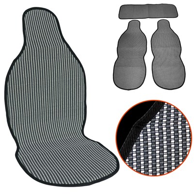 NYF 03 Terletmez Minder Pamuklu Gri-Beyaz 3 lü Set (2 Ön Pilot + 1 Arka Oturma)