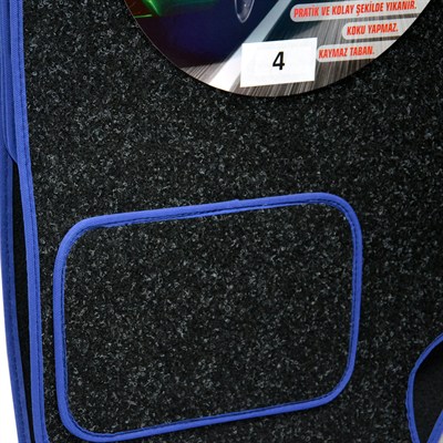 NYF 04 Velur Siyah Halı Paspas Kırçıllı (Biye Mavi) 5 Parça
