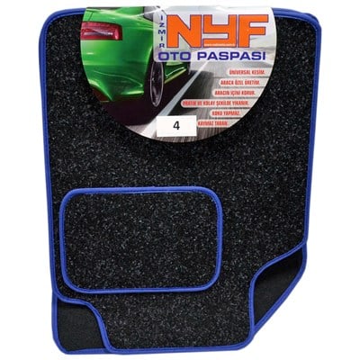 NYF 04 Velur Siyah Halı Paspas Kırçıllı (Biye Mavi) 5 Parça
