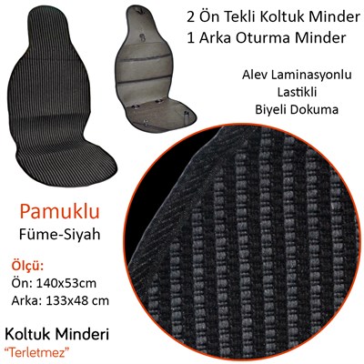 NYF 05 Terletmez Minder Pamuklu Füme-Siyah 3 lü Set (2 Ön Pilot + 1 Arka Oturma)