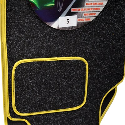 NYF 05 Velur Siyah Halı Paspas Kırçıllı (Biye Sarı) 5 Parça