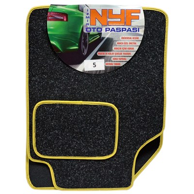 NYF 05 Velur Siyah Halı Paspas Kırçıllı (Biye Sarı) 5 Parça