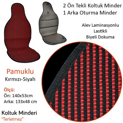 NYF 06 Terletmez Minder Pamuklu Kırmızı-Siyah 3 lü Set (2 Ön Pilot + 1 Arka Oturma)