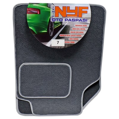 NYF 07 Velur Füme Halı Paspas (Biye Gri) 5 Parça