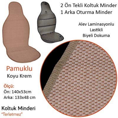 NYF 08 Terletmez Minder Pamuklu Koyu Krem 3 lü Set (2 Ön Pilot + 1 Arka Oturma)