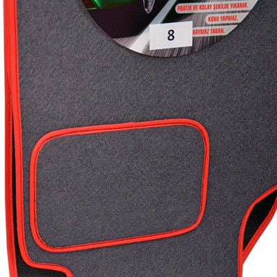 NYF 08 Velur Füme Halı Paspas (Biye Kırmızı) 5 Parça