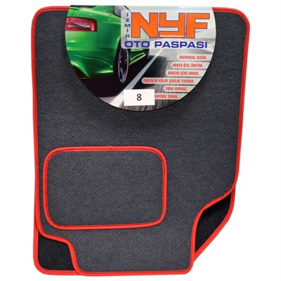 NYF 08 Velur Füme Halı Paspas (Biye Kırmızı) 5 Parça