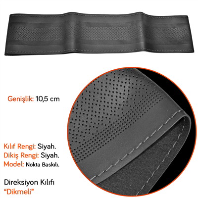 NYF 09 Dikmeli Direksiyon Kılıfı Baskılı (Nokta) Siyah (Siyah Dikiş) 38 cm