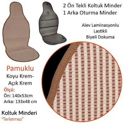 NYF 09 Terletmez Minder Pamuklu Koyu Krem-Açık Krem 3 lü Set (2 Ön Pilot + 1 Arka Oturma)