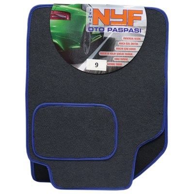 NYF 09 Velur Füme Halı Paspas (Biye Mavi) 5 Parça