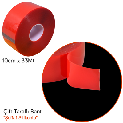 NYF 10 cm x 33 mt (Teker Model) Çift Taraflı Silikonlu Bant Şeffaf