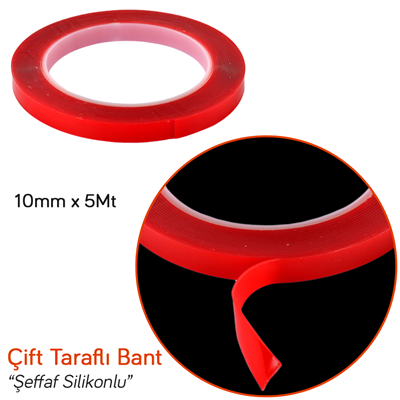 NYF 10 mm x 5 mt Çift Taraflı Silikonlu Bant Şeffaf