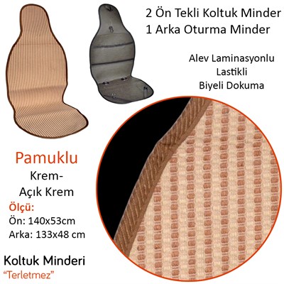NYF 10 Terletmez Minder Pamuklu Krem-Açık Krem 3 lü Set (2 Ön Pilot + 1 Arka Oturma)