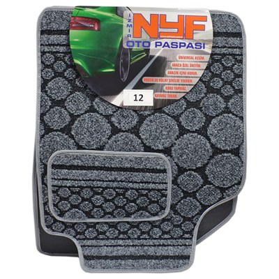 NYF 12 Velur Siyah Halı Paspas Taş (Biye Gri) 5 Parça
