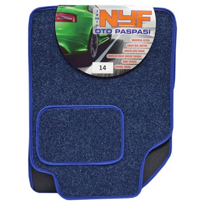 NYF 14 Velur Mavi Halı Paspas (Biye Mavi) 5 Parça