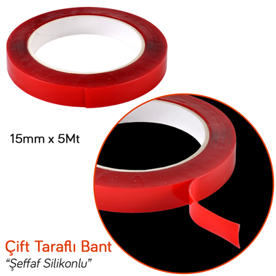 NYF 15 mm x 5 mt Çift Taraflı Silikonlu Bant Şeffaf