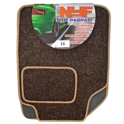 NYF 16 Velur Kahve Halı Paspas (Biye Bej) 5 Parça