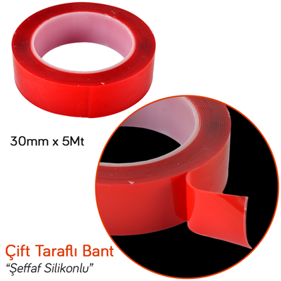 NYF 30 mm x 5 mt Çift Taraflı Silikonlu Bant Şeffaf