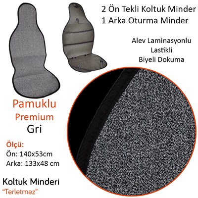 NYF 51 Terletmez Minder Premium Pamuklu Gri 3 lü Set (2 Ön Pilot + 1 Arka Oturma)