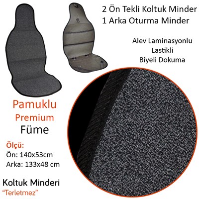 NYF 52 Terletmez Minder Premium Pamuklu Füme 3 lü Set (2 Ön Pilot + 1 Arka Oturma)