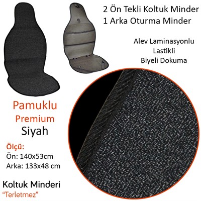NYF 53 Terletmez Minder Premium Pamuklu Siyah 3 lü Set (2 Ön Pilot + 1 Arka Oturma)