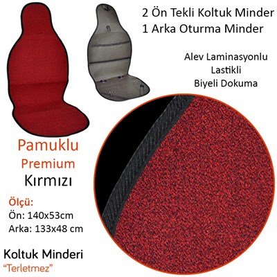 NYF 54 Terletmez Minder Premium Pamuklu Kırmızı 3 lü Set (2 Ön Pilot + 1 Arka Oturma)