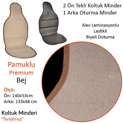 NYF 56 Terletmez Minder Premium Pamuklu Bej 3 lü Set (2 Ön Pilot + 1 Arka Oturma)