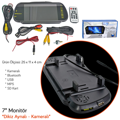 NYF 7 inç Ekran Dikiz Aynalı Kameralı (Bluetooth+Usb+MP5+SD+18,5mm)