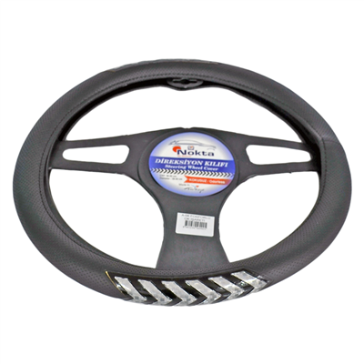 NYF A-08 Geçmeli Direksiyon Kılıfı Fosforlu Siyah (Ok İşareti Beyaz) 38 cm
