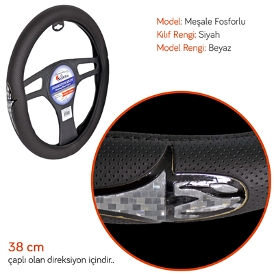 NYF A-10 Geçmeli Direksiyon Kılıfı Fosforlu Siyah (Meşale Beyaz) 38 cm