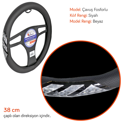 NYF A-14 Geçmeli Direksiyon Kılıfı Fosforlu Siyah (Çavuş Beyaz) 38 cm