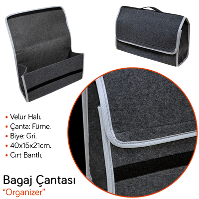 NYF Bagaj Çantası Organizer Halı Taşınabilir Füme-Gri 40x15x21 cm