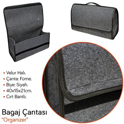 NYF Bagaj Çantası Organizer Halı Taşınabilir Füme-Siyah 40x15x21 cm